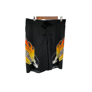 Big Dog Mens Board Shorts Flames Black Size M